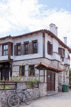 Zlatograd, Bulgaria - July 9,2021-Traditional Bulgarian house from the Revival era. Selective focus with shallow depth of field.