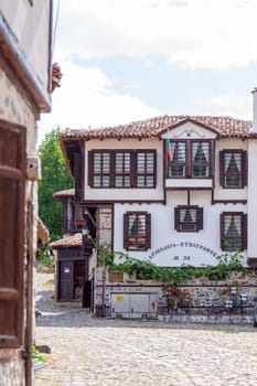 Zlatograd, Bulgaria - July 9,2021-Traditional Bulgarian house from the Revival era. Selective focus with shallow depth of field.