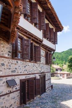 Zlatograd, Bulgaria - July 9,2021-Traditional Bulgarian house from the Revival era. Selective focus with shallow depth of field.