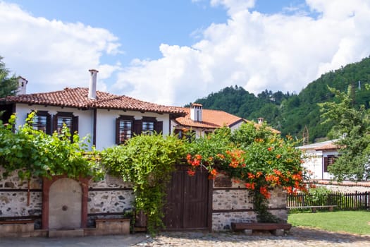 Zlatograd, Bulgaria - July 9,2021-Traditional Bulgarian house from the Revival era. Selective focus with shallow depth of field.