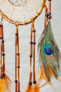 Dreamcatcher - a traditional mascot for Native American folklore. Selective focus with shallow depth of field.