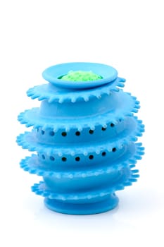Silicone ball dryer removes moss from clothes and prevents creasing of clothes when drying. Selective focus with shallow depth of field.