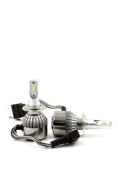LED car bulb on a white background. Selective focus with shallow depth of field.