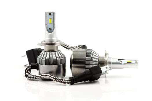 LED car bulb on a white background. Selective focus with shallow depth of field.