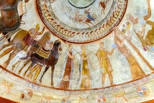 Detail of a mural of a Thracian tomb in the Valley of the Thracian Kings - located in the region of Kazanlak, Bulgaria.