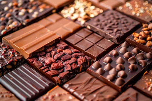 A various chocolate bars in different flavors and types. AI generated