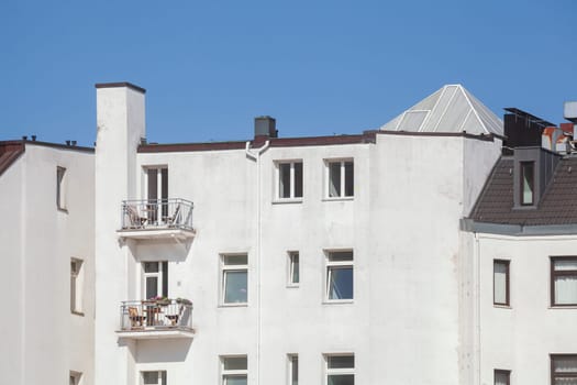 Modern, monotonous white residential building rear view, Hamburg, Germany