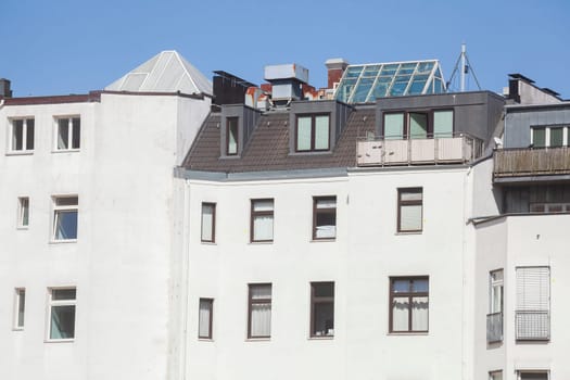 Modern, monotonous white residential building rear view, Hamburg, Germany