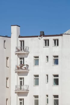 Modern, monotonous white residential building rear view, Hamburg, Germany