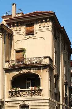 Old Art Nouveau building with two beautiful balconies in the city center of Belgrade, Serbia 2022