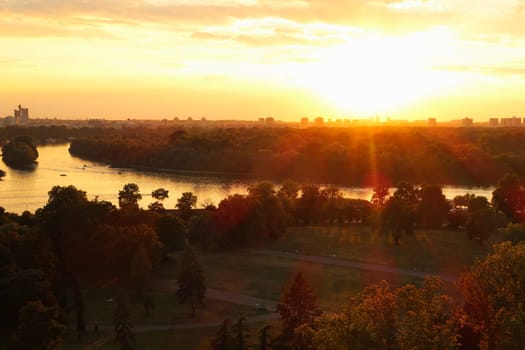View from the Kalemegdan Fortress over the Danube River at sunset, Belgrade, Serbia 2022