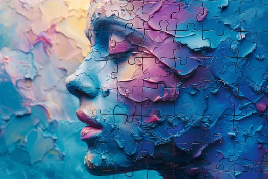 ADHD awareness month october, attention deficit hyperactivity disorder, mental health, head with colorful jigsaw or puzzle pieces