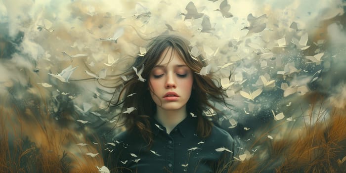 Dove flying from mind, international peace day, faith, freedom, charity and help concept, humanitarian aid