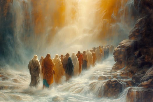 Moses splits the red sea and crosses with the Israelites the water, Exodus of the bible, escape from the Egyptians