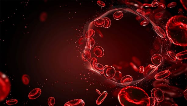 Sick Red Blood Cells Flowing Inside Human Vein. Health Problem. Perfect Loop. Science And Health Related High Quality 3D Animation. Science and health copy space medical
