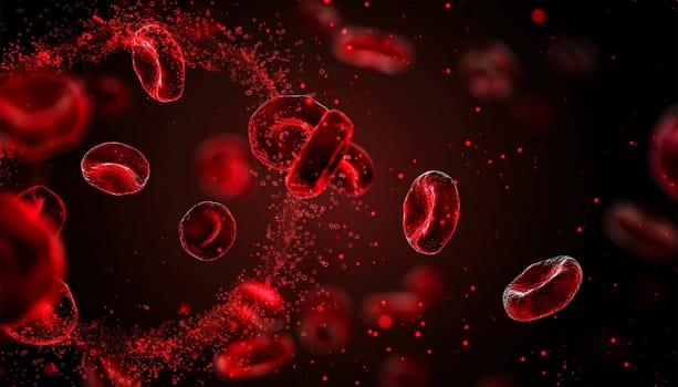 Sick Red Blood Cells Flowing Inside Human Vein. Health Problem. Perfect Loop. Science And Health Related High Quality 3D Animation. Science and health copy space medical