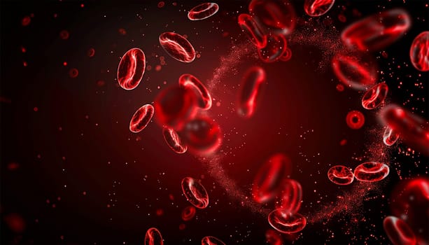 Sick Red Blood Cells Flowing Inside Human Vein. Health Problem. Perfect Loop. Science And Health Related High Quality 3D Animation. Science and health copy space medical