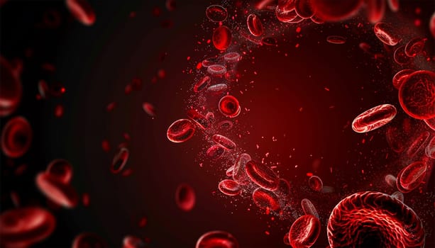 Sick Red Blood Cells Flowing Inside Human Vein. Health Problem. Perfect Loop. Science And Health Related High Quality 3D Animation. Science and health copy space medical