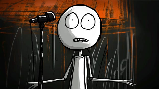 Confident speaker behind podium during stage speech. talking before audience. leader at public speaking. Good presentation, Comedian or political speaker with microphone cartoon