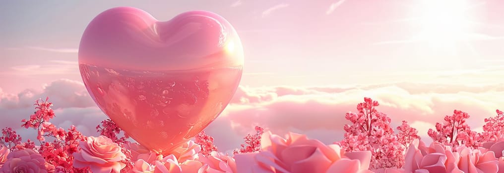 Pink heart in magical sky with pastel clouds in the sunset sky. Pink light heart shaped clouds. Love. sky for Valentine's Day, Wedding, Mother's Day. Holidays of love and tenderness Romantic Love