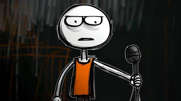 Confident speaker behind podium during stage speech. talking before audience. leader at public speaking. Good presentation, Comedian or political speaker with microphone cartoon