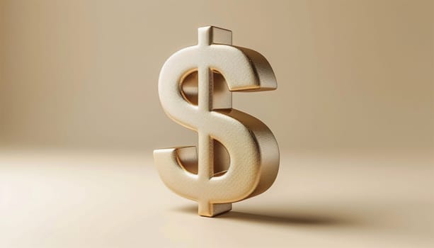 USD golden dollar sign. Gold coin in 3D animation with a rotating Dollar sign on beige Background. For Business and Financial Concepts. The US Dollar is the official currency of the US and several other countries. Copy space USA