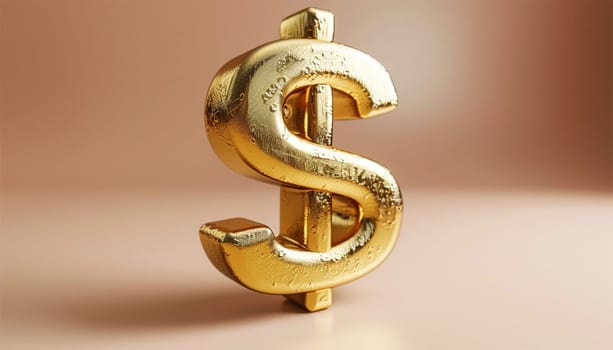 USD golden dollar sign. Gold coin in 3D animation with a rotating Dollar sign on beige Background. For Business and Financial Concepts. The US Dollar is the official currency of the US and several other countries. Copy space USA