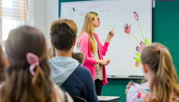 Portrait, young woman in classroom teaching children at school, students or happiness in a classroom. Face, female educator or employee with children, smile or education with knowledge, learners and development