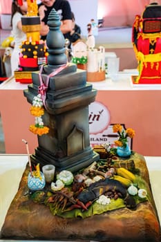 CentralWorld, Bangkok, Thailand - NOV 11, 2023 Lin Thailand Sweet Creation 2023, The sculpted sugar cake contest in CentralWorld Bangkok, Thailand.