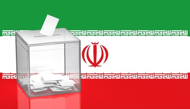 Ballot box with the flag of Iran, concept image for election in Iran