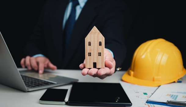 Real estate agents offer housing estates in projects, Presenting information about homes and purchasing. Real estate trading concept, Planning to buy property, Real estate business
