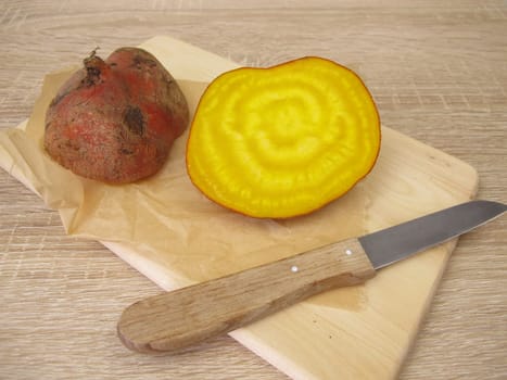 Raw striped golden yellow beetroot