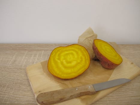 Raw striped golden yellow beetroot