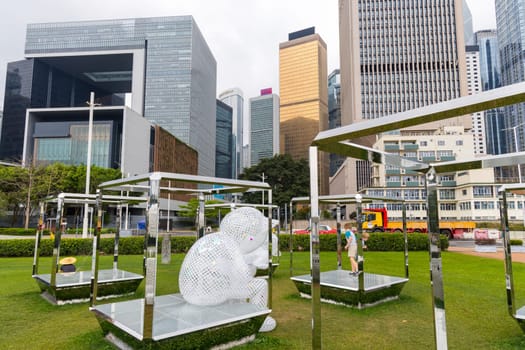 Hong Kong 05 April 2024: Hong Kong Tamar park with art exhibition