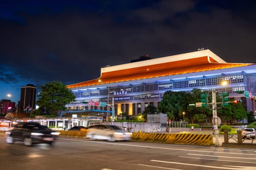 Taipei, Taiwan, 25 July 2023: Night exterior view of Taipei Main Station