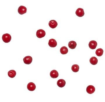 Red peppercorns scattered on isolated background, close up