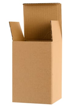 Rectangular empty corrugated cardboard box on isolated background