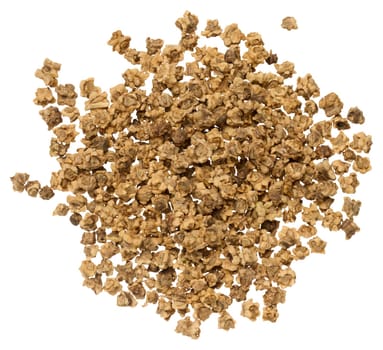 Heap of beet seeds on isolated background, seeds for planting. View from above