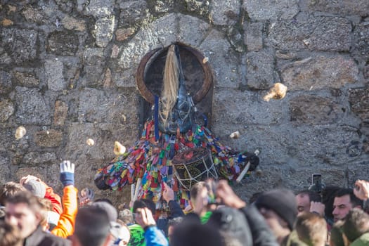 Caceres, Spain - Jan 20th, 2024: Jarramplas Festival of Piornal, Caceres, Spain. Traditional turnip-throwing festival