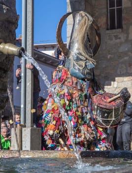 Caceres, Spain - Jan 20th, 2024: Jarramplas Festival of Piornal, Caceres, Spain. Traditional turnip-throwing festival