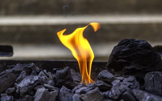 Detail of charcoal burning with fire, heat