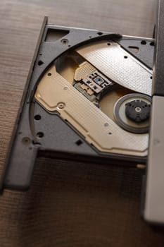 Close-up optical drive on a laptop without a disk.Selective focus with shallow depth of field.