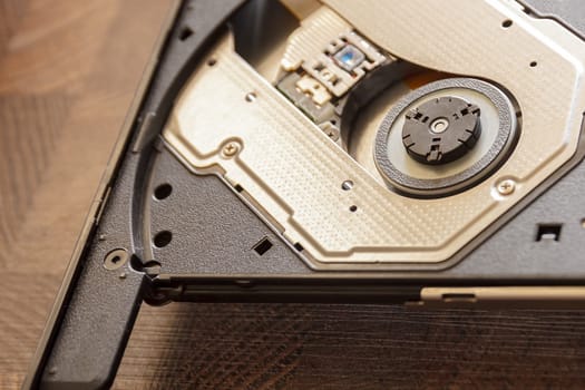 Close-up optical drive on a laptop without a disk.Selective focus with shallow depth of field.