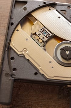 Close-up optical drive on a laptop without a disk.Selective focus with shallow depth of field.
