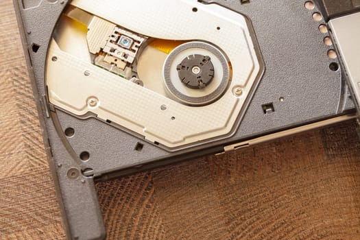 Close-up optical drive on a laptop without a disk.Selective focus with shallow depth of field.