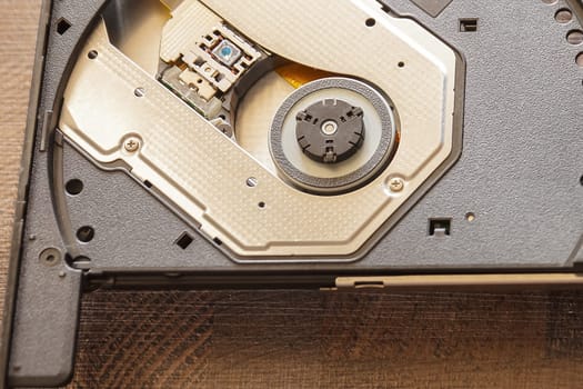 Close-up optical drive on a laptop without a disk.Selective focus with shallow depth of field.