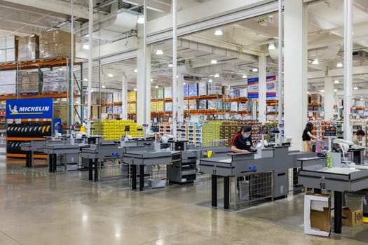 Taoyuan, Taiwan 17 August 2023: Cashier in Costco wholesale store in Nankan of Taiwan