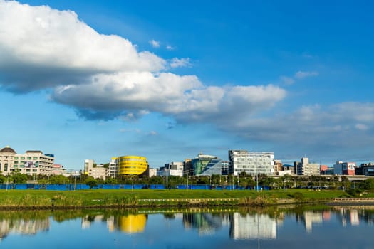 Taipei, Taiwan 14 December 2023: Taipei city downtown in riverside