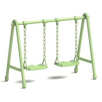 Green double children swing 3D rendering illustration isolated on white background