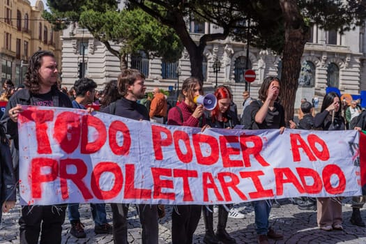 Porto, Portugal: May 1, 2024: Celebration and Protest of the May 1in Portugal, Labour Day, in Porto, Portugal